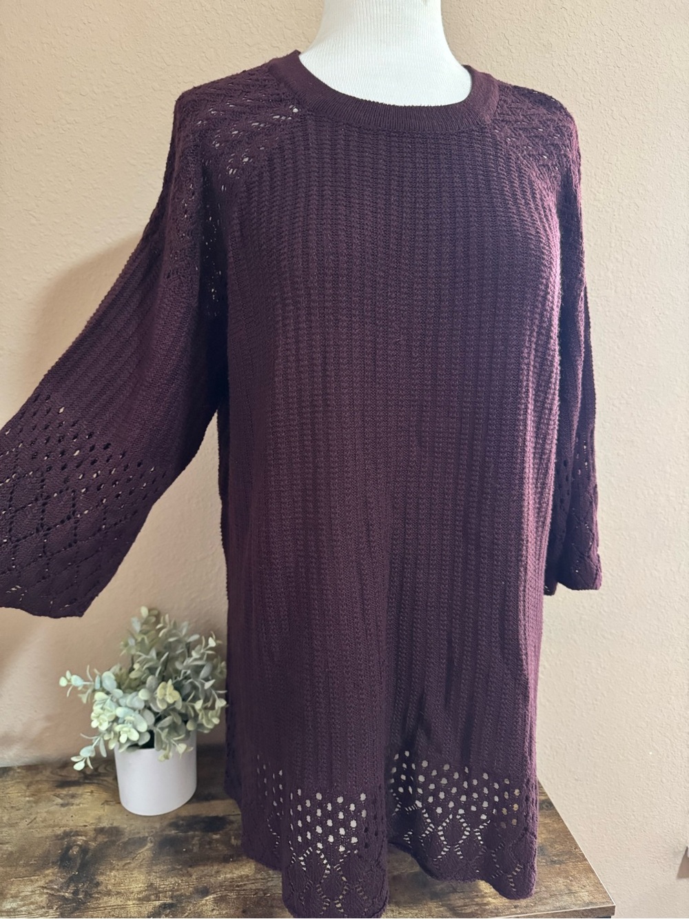 Lane Bryant Plum Openwork Knit Tunic Sweater